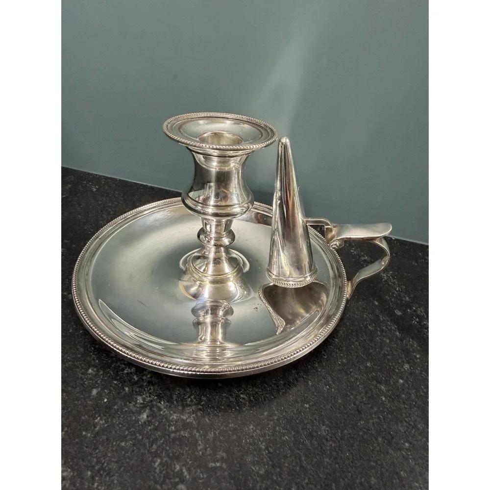 William Adams WA EPNS Chamberstick Candlestick w Snuffer England 1930‎